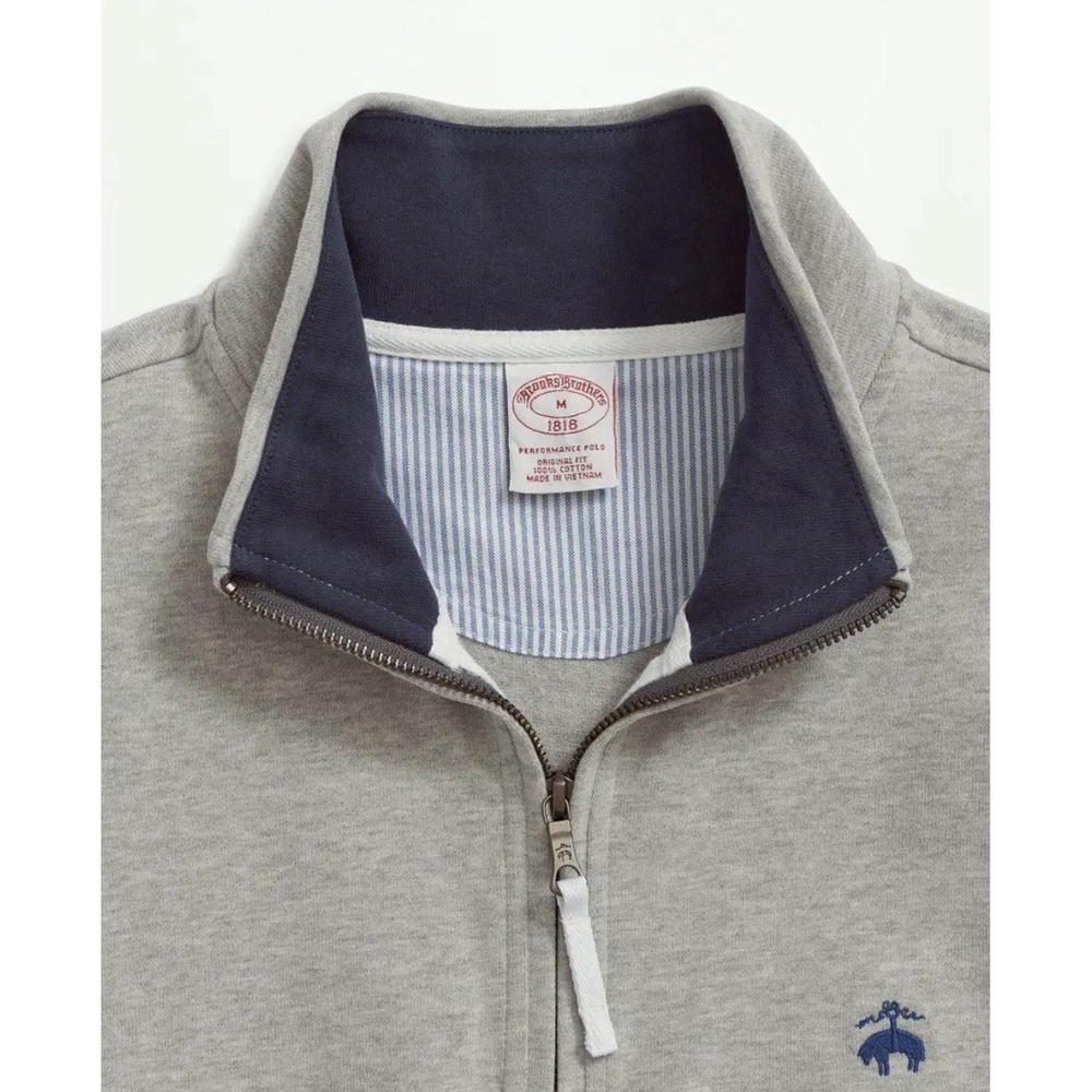Brooks Brothers Half Zip Pullover Men M Gray Stretch Cotton Sueded Sweatshirt - Picture 3 of 7